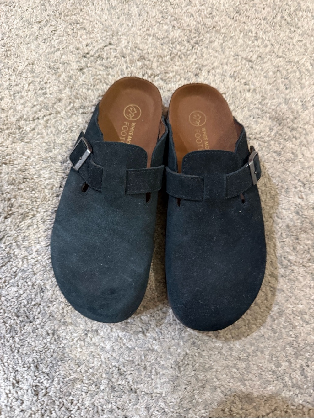 Suede Slip-On Clog with Buckle - Black
